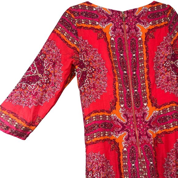 Laundry By Shelli Segal Size 4 Red & Orange 3/4 Sleeve Printed Dress - Picture 9 of 11